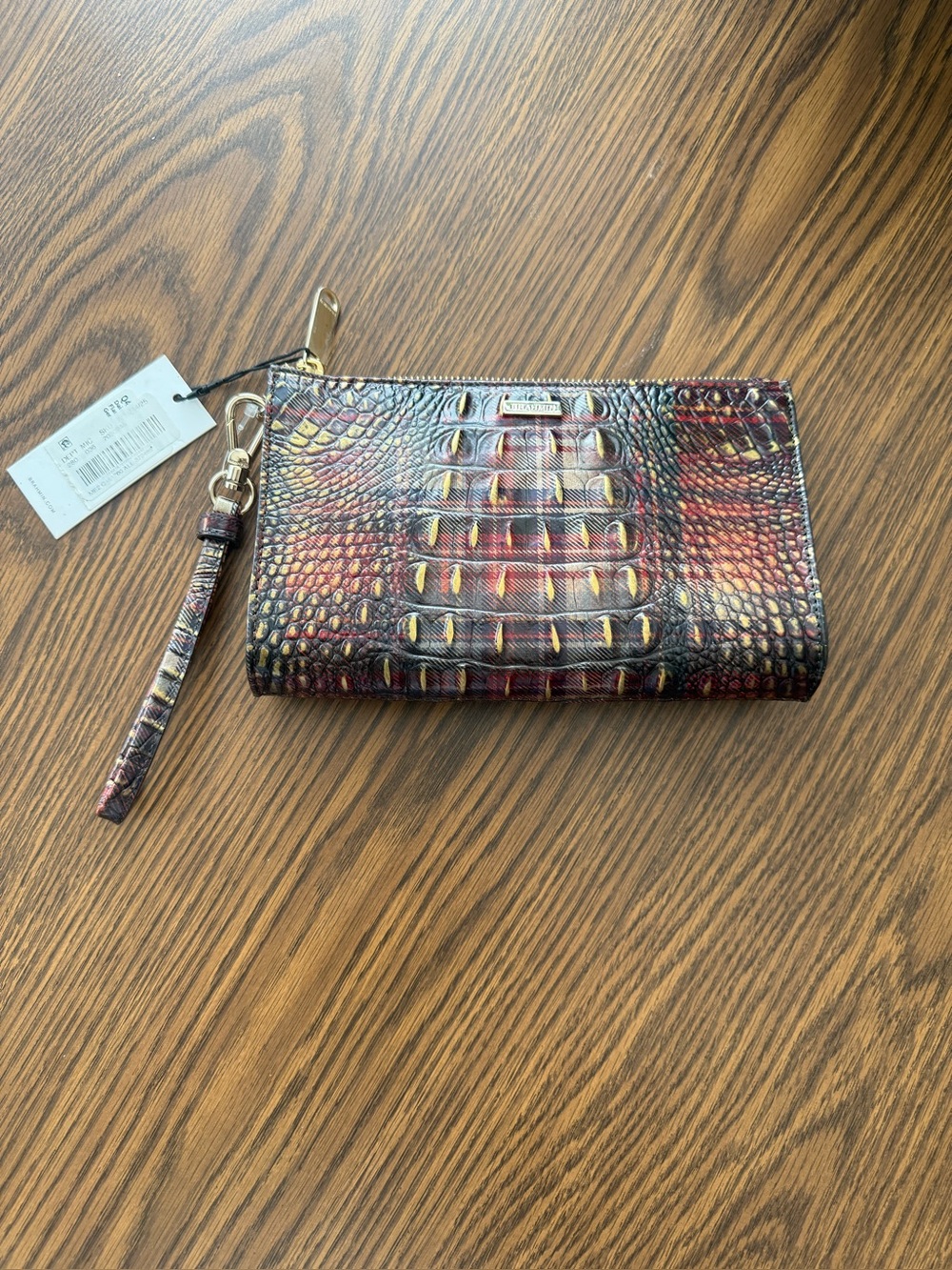 NWTs- Brahmin Croc Embossed Leather Plaid Wristlet Clutch